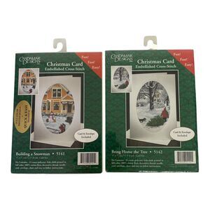 Candamar Christmas Holiday Embellished Cross Stitch Greeting Card No 5141 & 5142